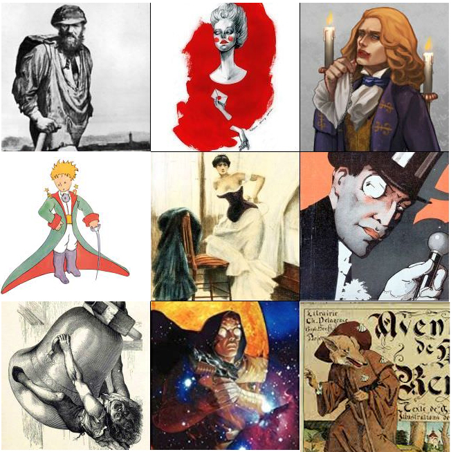 Jean Valjean, la Marquise de Merteuil, Lesrat de Lioncourt, Emma Bovary, Arsene Lupin, Quasimodo, Nyctalope